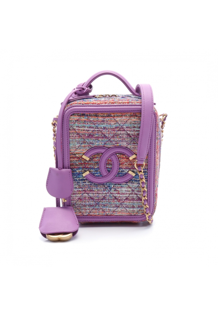 CHANEL 二奢 Pre-loved Chanel CC Figley chain shoulder bag tweed leather multicolor purple gold hardware 2WAY