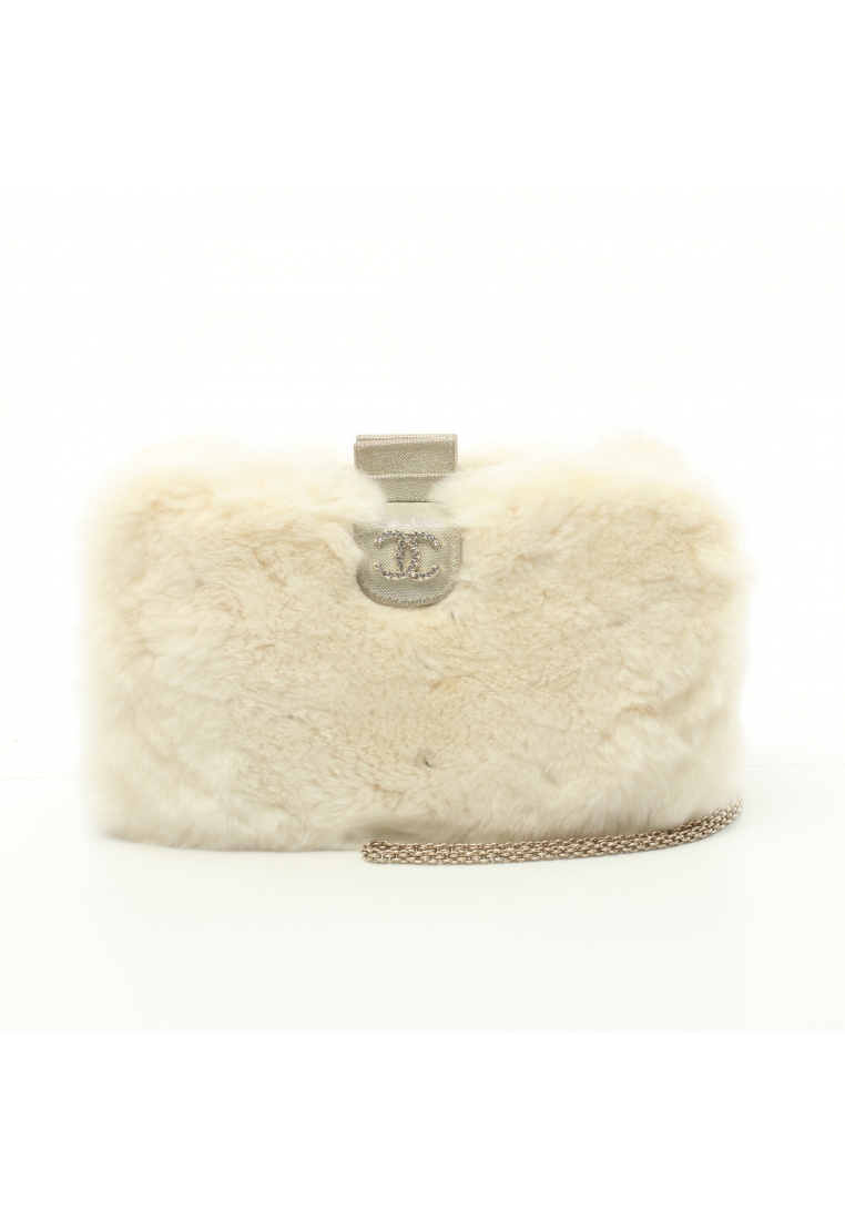 CHANEL 二奢 Pre-loved Chanel coco mark chain shoulder bag rabbit fur velvet calfskin white gold hardware Rhinestone
