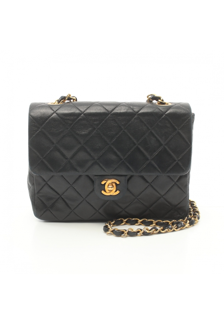 CHANEL 二奢 Pre-loved Chanel mini matelasse 20 chain shoulder bag lambskin black gold hardware vintage