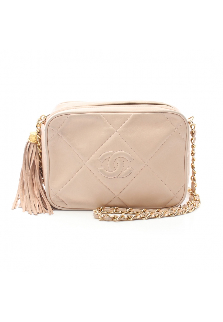 CHANEL 二奢 Pre-loved Chanel matelasse chain shoulder bag lambskin pink beige gold hardware vintage