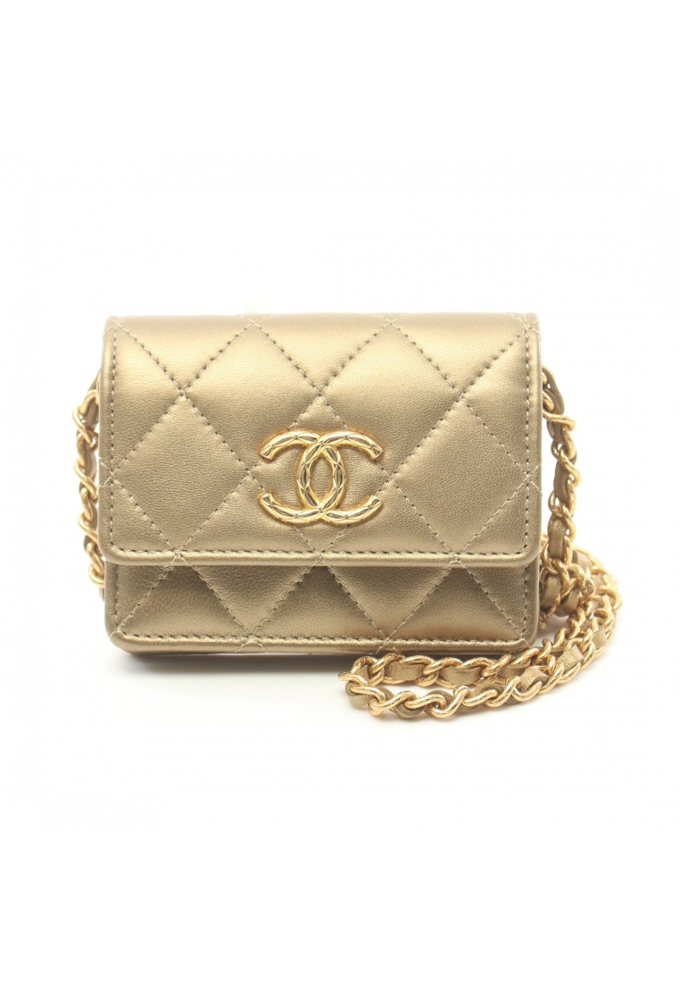 CHANEL 二奢 Pre-loved Chanel matelasse card case chain shoulder bag leather gold gold hardware