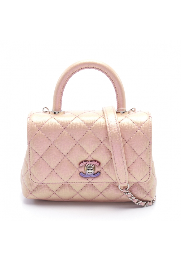 CHANEL 二奢 Pre-loved Chanel Coco Handle XXS top handle Handbag Caviar skin Light pink combination aurora 2WAY
