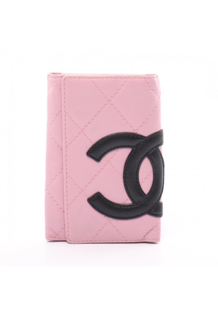 二奢 Pre-loved Chanel Cambon line 6 key key case leather pink black silver hardware