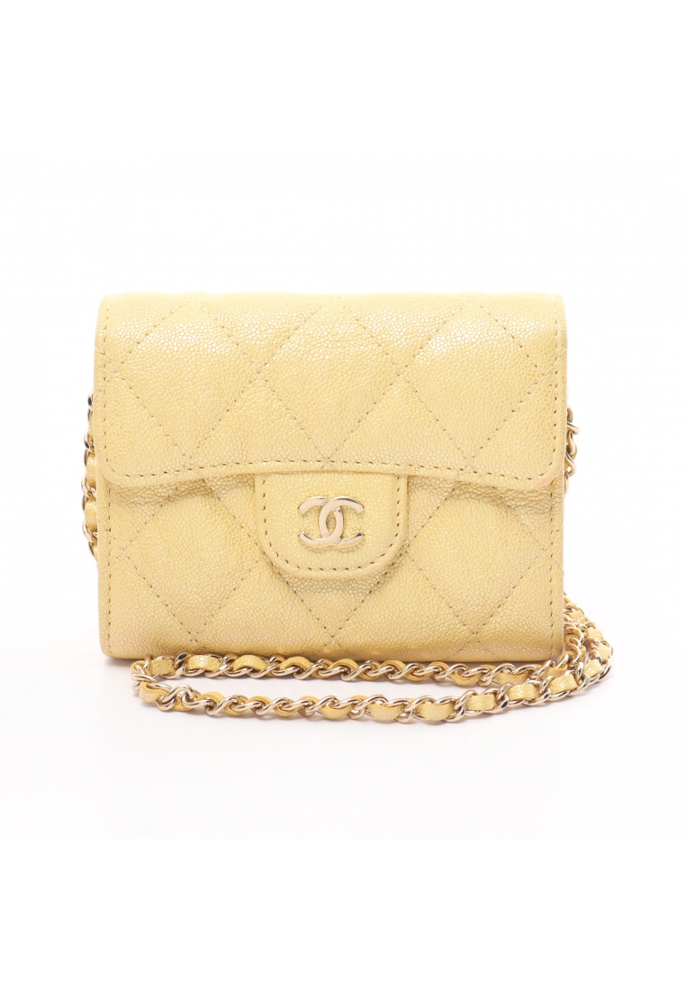 CHANEL 二奢 Pre-loved Chanel matelasse chain wallet Caviar skin Light yellow gold hardware metallic