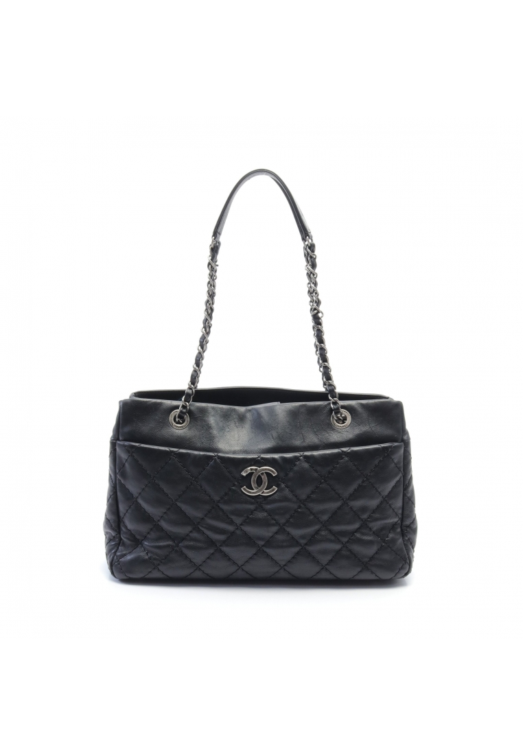 二奢 Pre-loved Chanel wild stitch chain shoulder bag leather black antique silver hardware