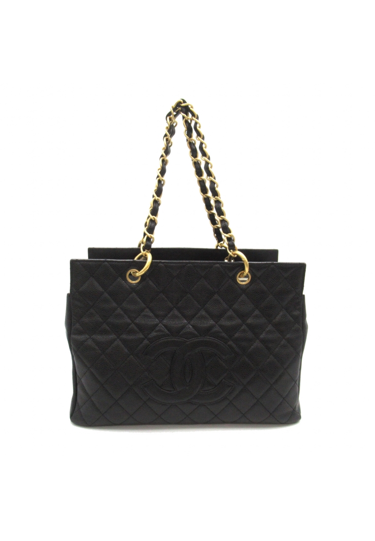 二奢 Pre-loved Chanel matelasse Chain Tote Handbag tote bag Caviar skin (grained calf) black gold hardware