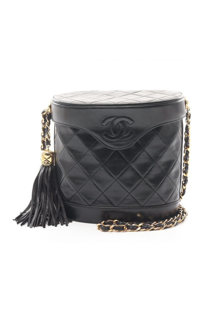 CHANEL 二奢 Pre-loved Chanel matelasse chain shoulder bag lambskin black gold hardware vintage