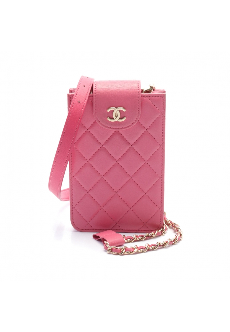 二奢 Pre-loved Chanel matelasse phone holder Shoulder bag leather pink gold hardware