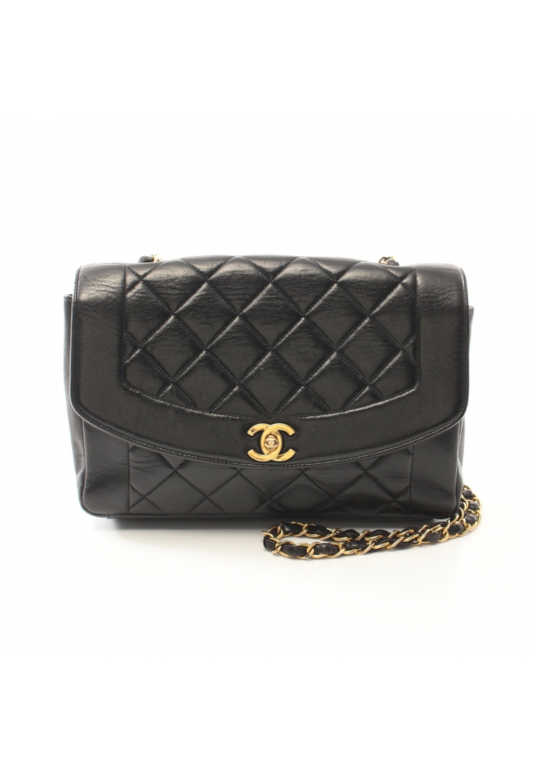 CHANEL 二奢 Pre-loved Chanel matelasse diana flap chain shoulder bag lambskin black gold hardware