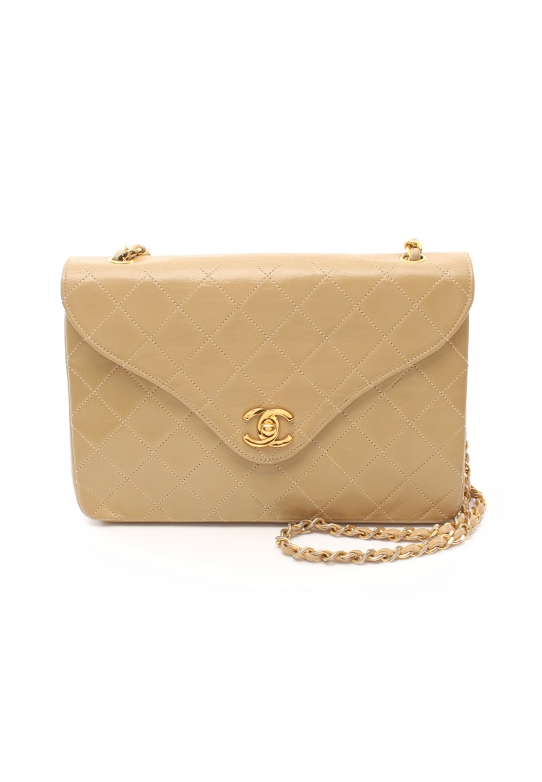 二奢 Pre-loved Chanel matelasse chain shoulder bag lambskin beige gold hardware