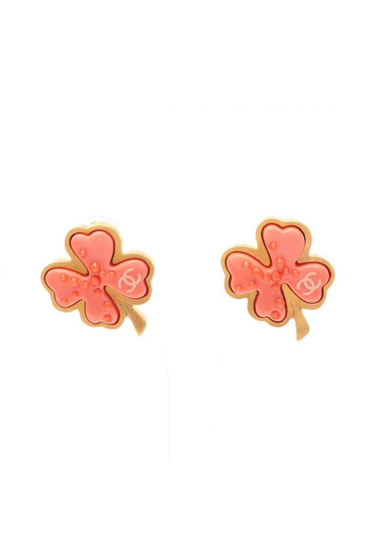 CHANEL 二奢 Pre-loved Chanel coco mark Clover earrings GP gold pink 03P
