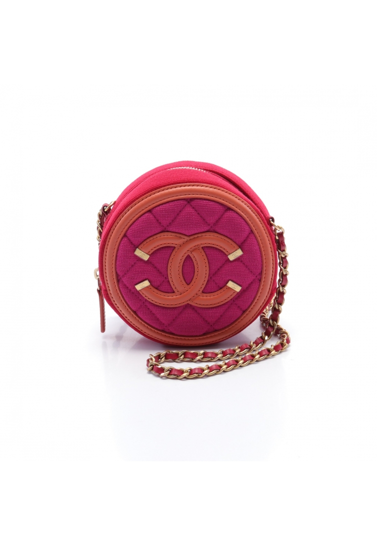 二奢 Pre-loved Chanel CC Figley chain shoulder bag Jersey fiber leather Pink purple orange Red gold hardware