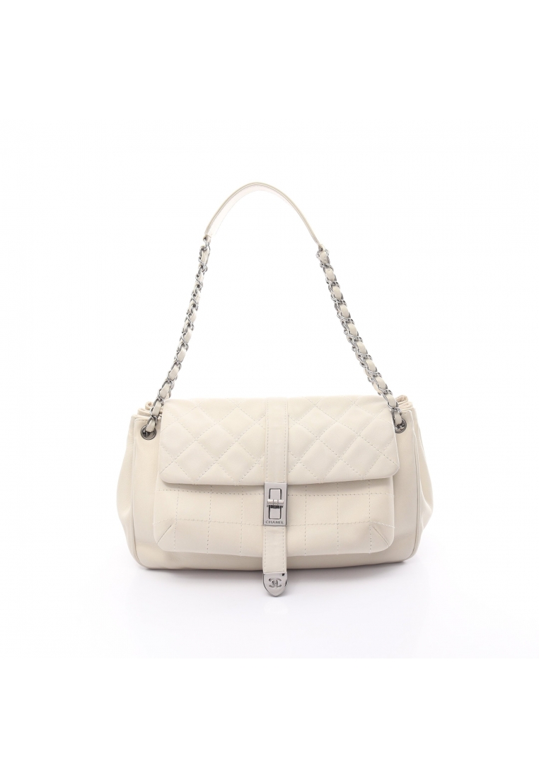 二奢 Pre-loved Chanel 2.55 chain shoulder bag leather off white silver hardware