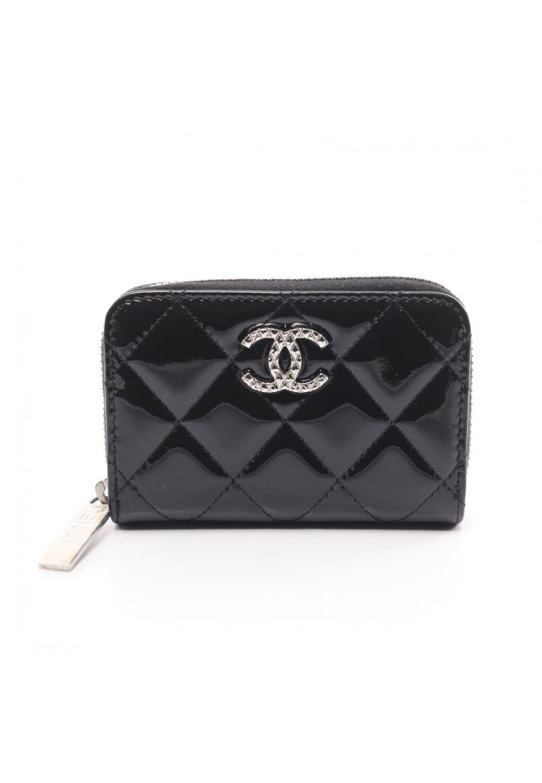 CHANEL 二奢 Pre-loved Chanel brilliant matelasse round fastener coin purse Patent leather black silver hardware