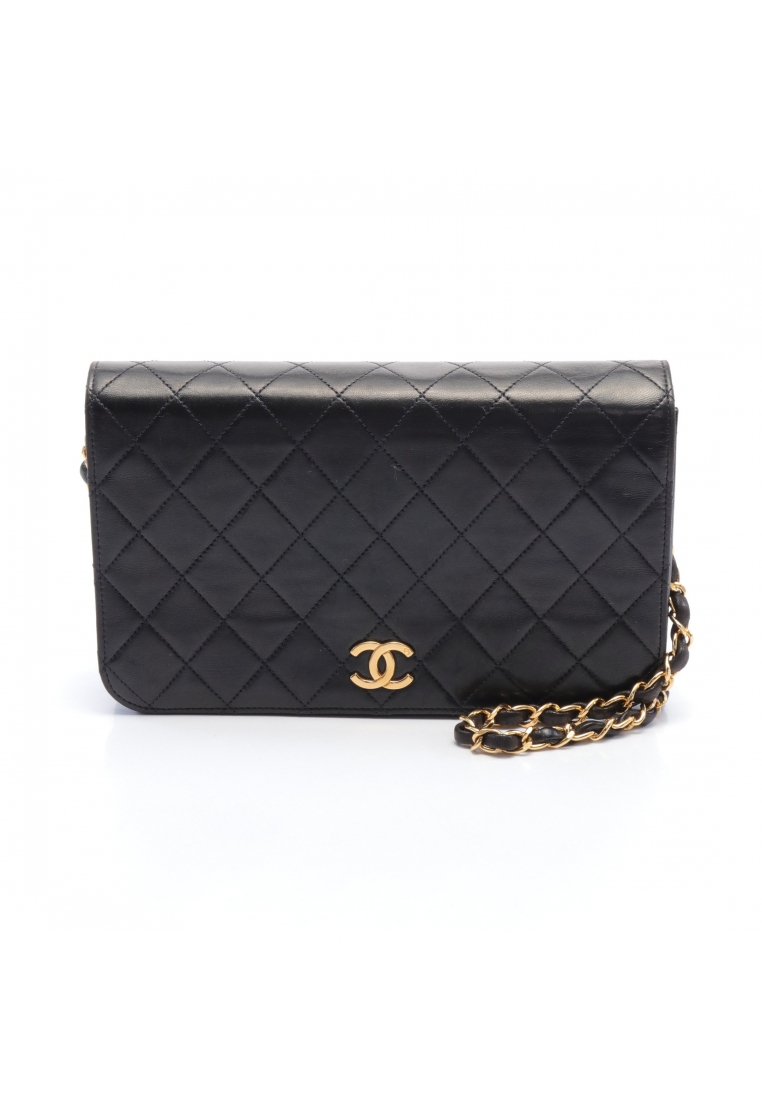 CHANEL 二奢 Pre-loved Chanel matelasse full flap chain shoulder bag lambskin black gold hardware push lock