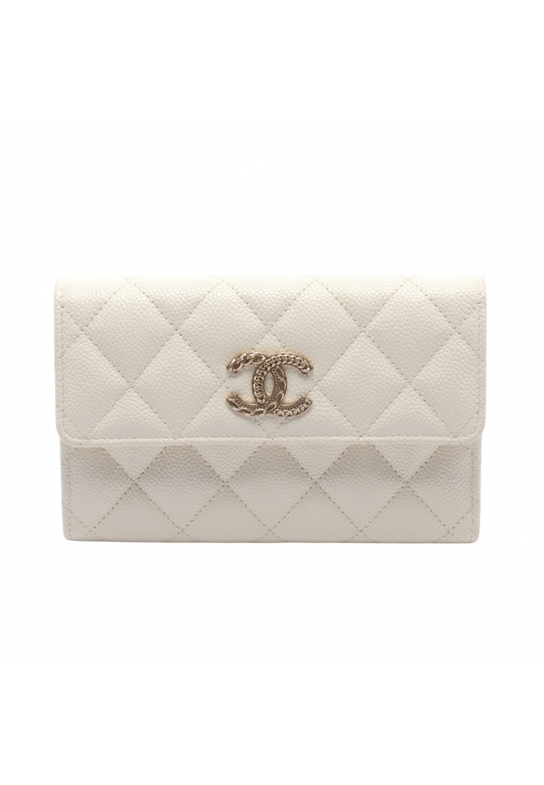 CHANEL 二奢 Pre-loved Chanel matelasse Medium Wallet trifold wallet Caviar skin white gold hardware