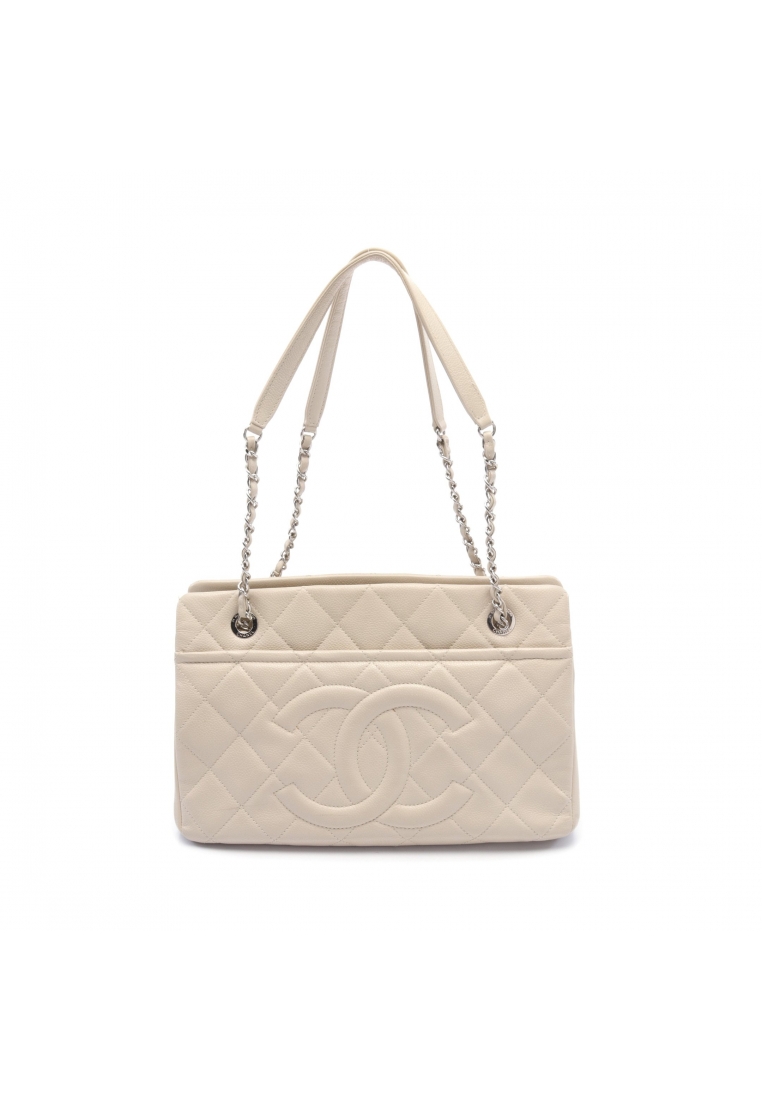 二奢 Pre-loved Chanel matelasse chain shoulder bag chain tote bag Caviar skin off white silver hardware