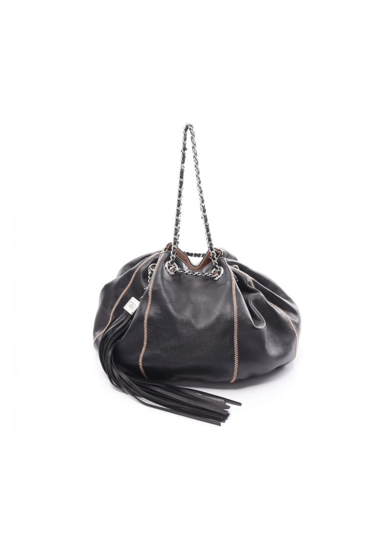 CHANEL 二奢 Pre-loved Chanel chain handbag lambskin black silver hardware purse