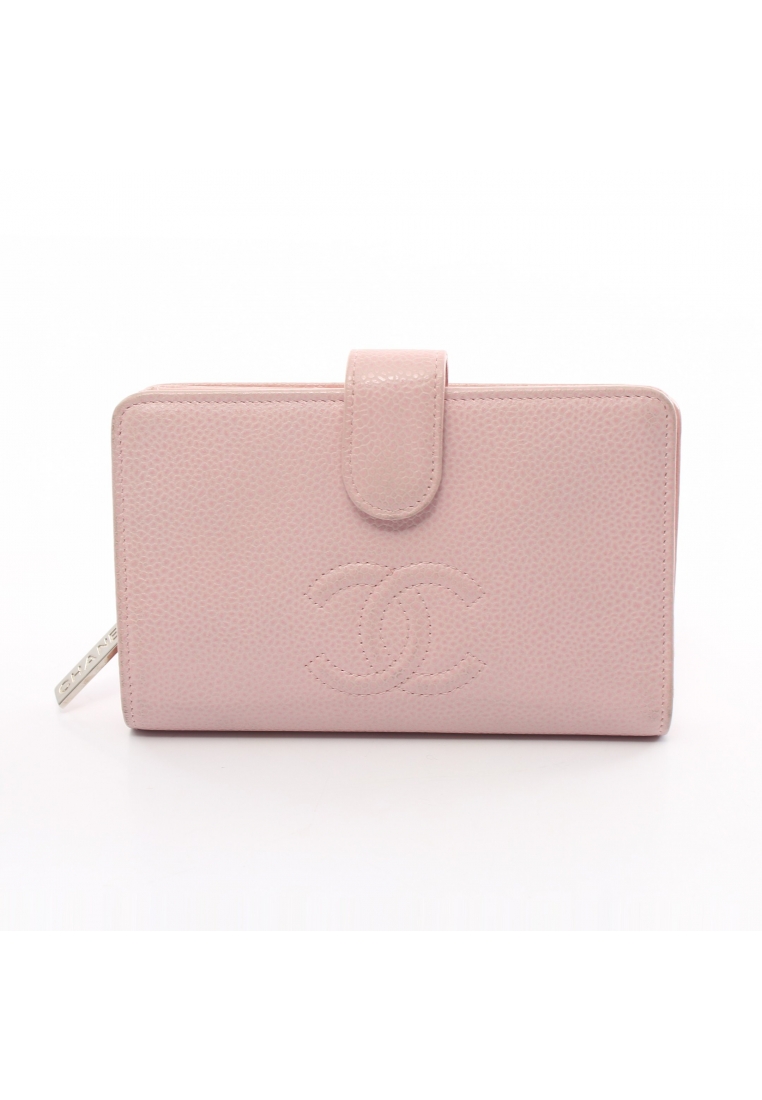 CHANEL 二奢 Pre-loved Chanel coco mark Bi-fold wallet Caviar skin Light pink