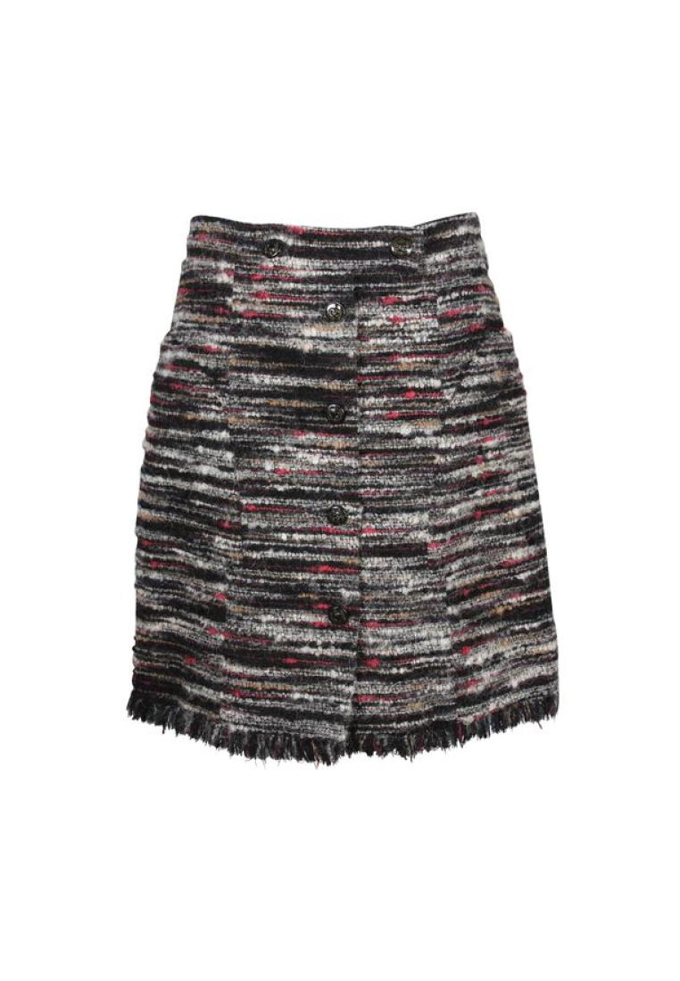 Chanel 黑色，白色，米色和紅色膝蓋長度花呢裙子