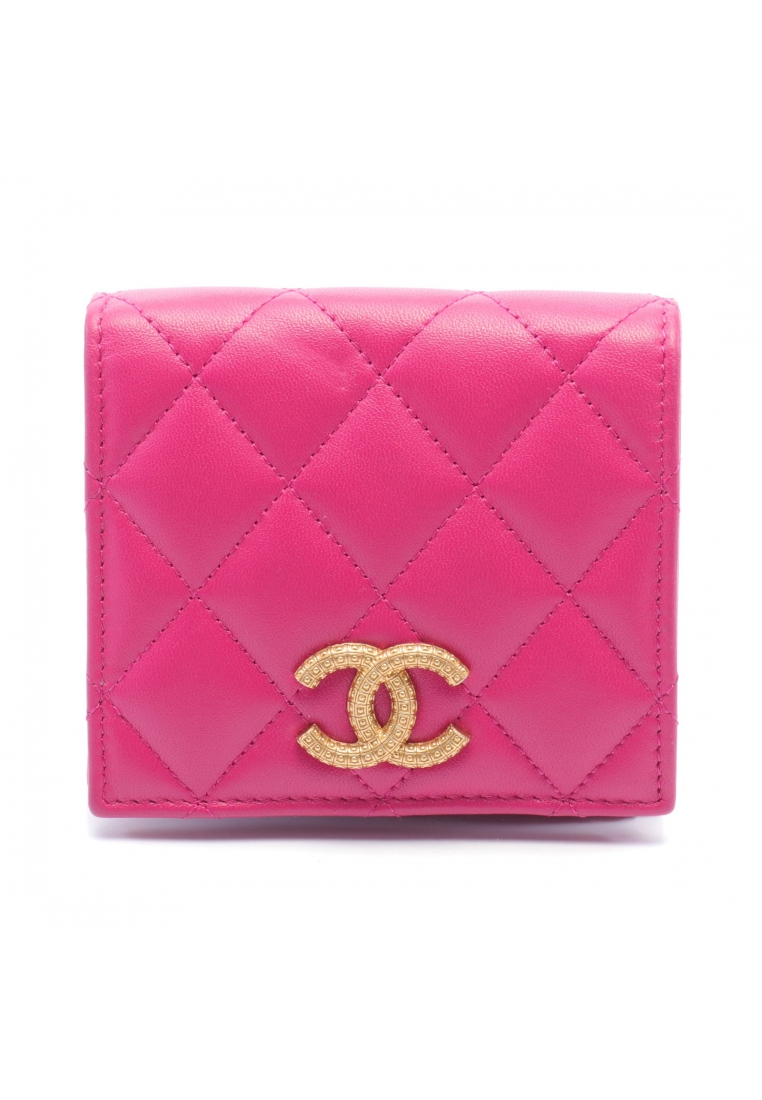 二奢 Pre-loved Chanel matelasse coco mark Bi-fold wallet leather Pink purple gold hardware