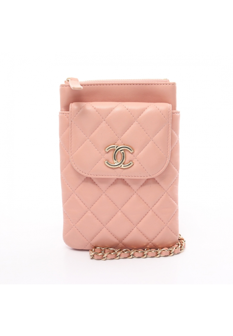 CHANEL 二奢 Pre-loved Chanel matelasse phone case chain shoulder bag lambskin Light pink gold hardware