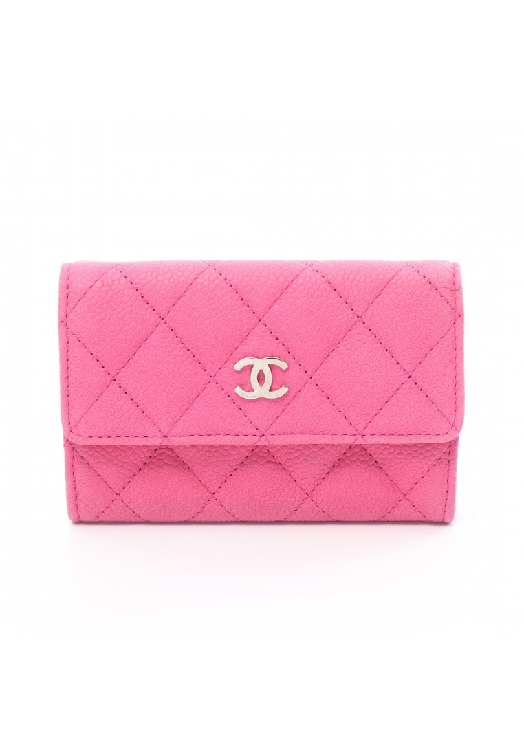 CHANEL 二奢 Pre-loved Chanel matelasse card case coin purse soft caviar skin pink silver hardware