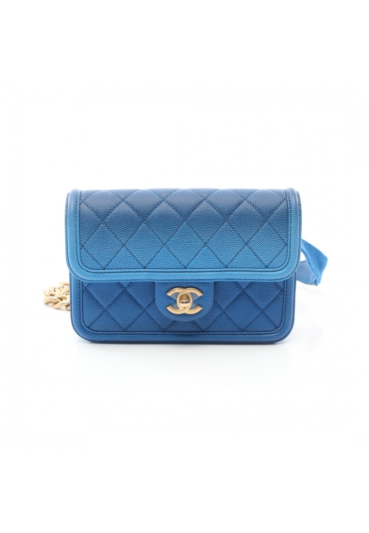 二奢 Pre-loved Chanel matelasse waist bag body bag Caviar skin blue gold hardware Gradation