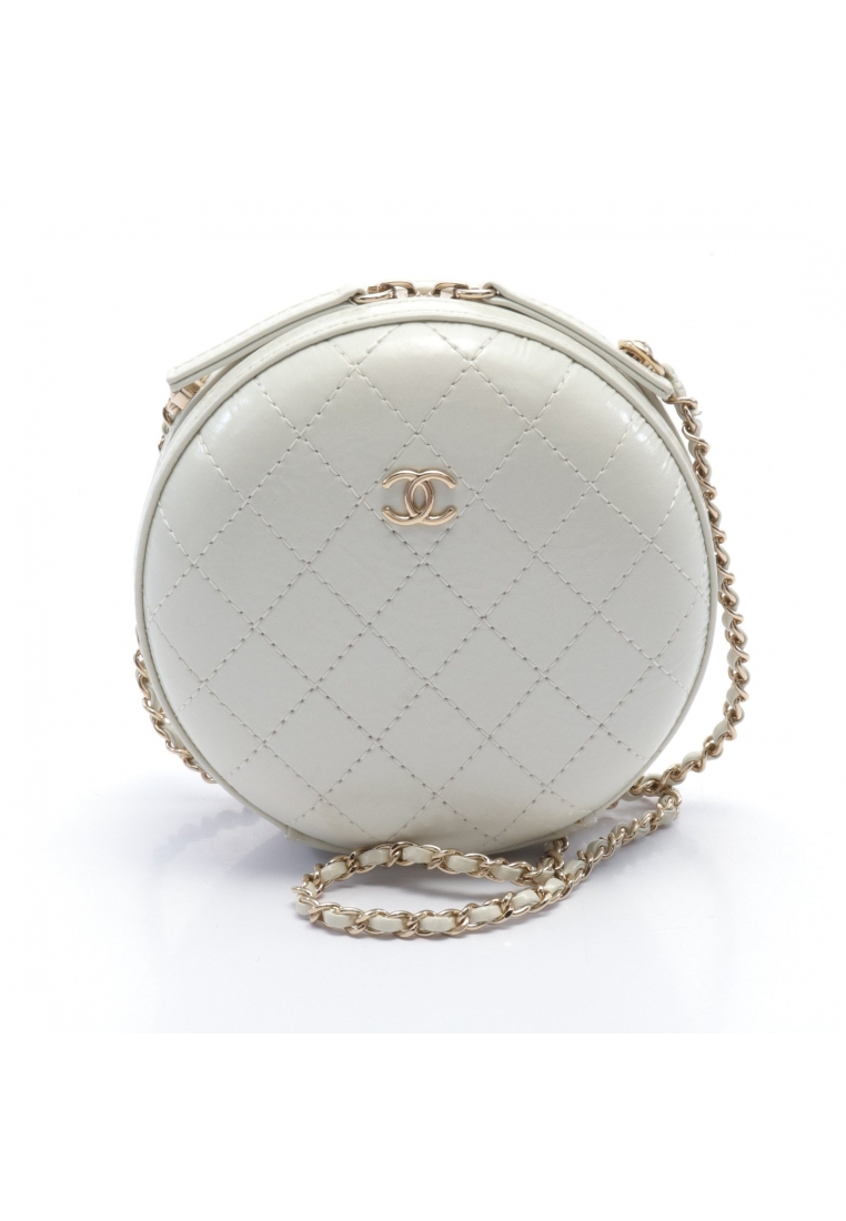 二奢 Pre-loved Chanel matelasse round chain shoulder bag leather off white gold hardware