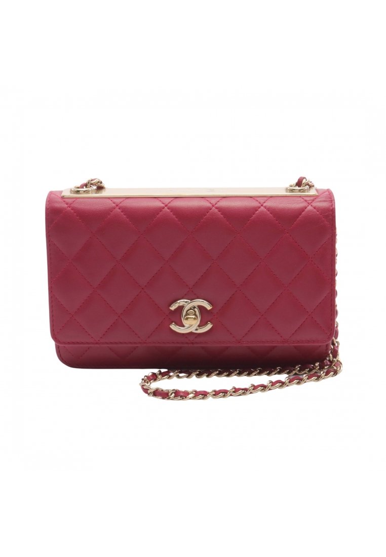 CHANEL 二奢 Pre-loved Chanel matelasse chain wallet chain shoulder bag lambskin Pink red gold hardware