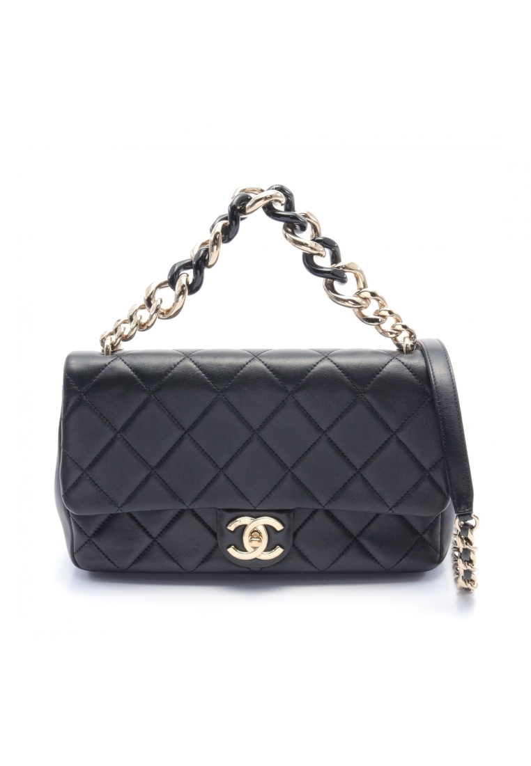 CHANEL 二奢 Pre-loved Chanel Large flap bag matelasse chain shoulder bag lambskin black gold hardware 2WAY