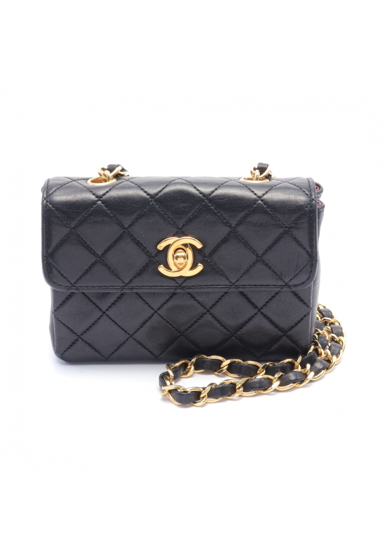 CHANEL 二奢 Pre-loved Chanel Mini mini matelasse chain shoulder bag lambskin black gold hardware vintage