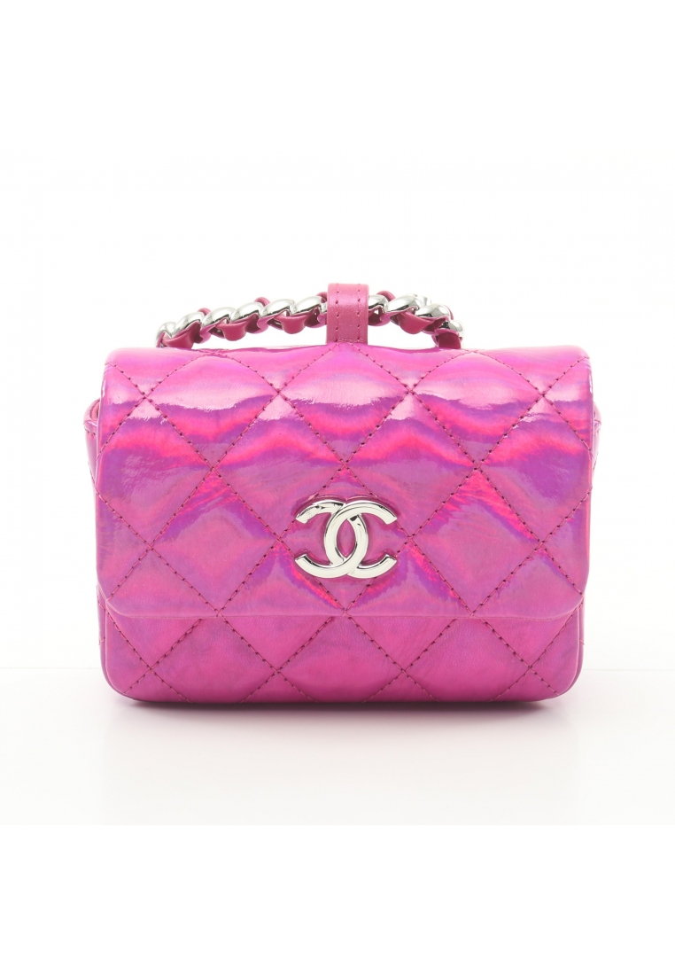 二奢 Pre-loved Chanel matelasse Pouch Patent leather Pink purple silver hardware 2023 Years Gift