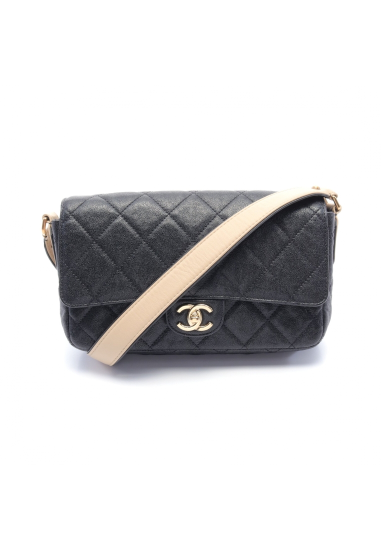 CHANEL 二奢 Pre-loved Chanel matelasse Shoulder bag soft caviar skin black beige gold hardware