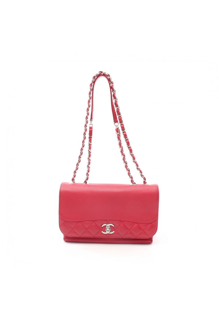 CHANEL 二奢 Pre-loved Chanel matelasse W chain shoulder bag leather Pink red silver hardware