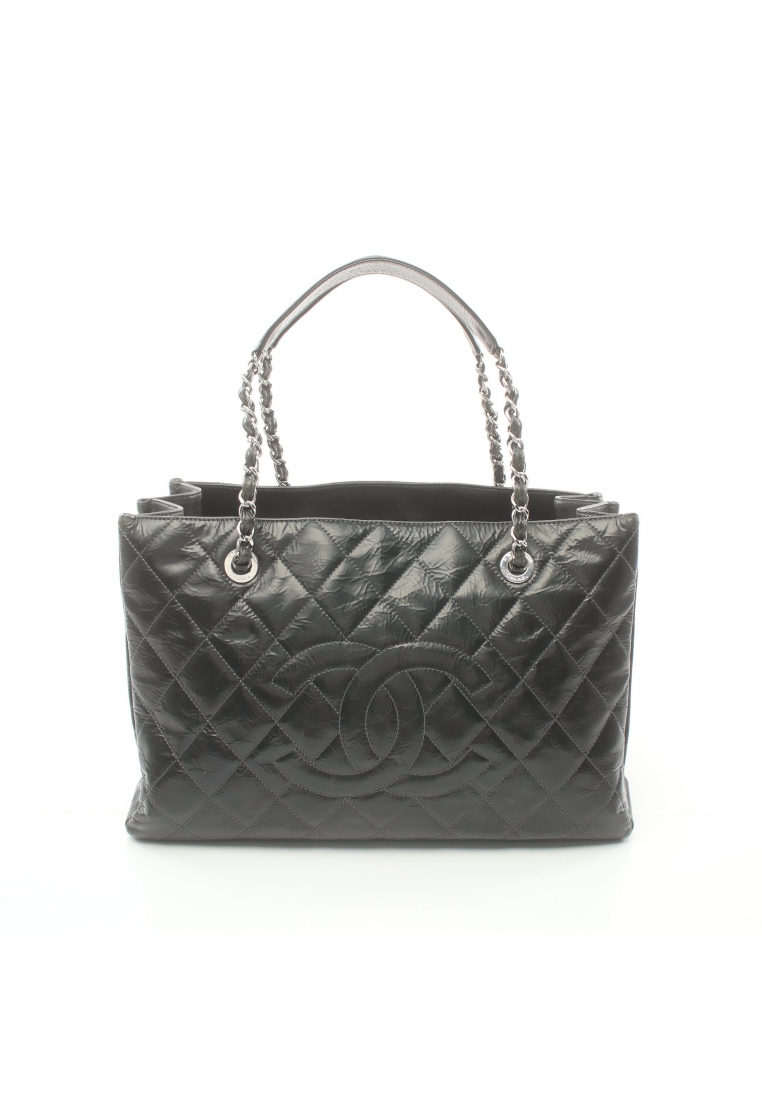 CHANEL 二奢 Pre-loved Chanel matelasse chain handbag chain tote bag leather black silver hardware