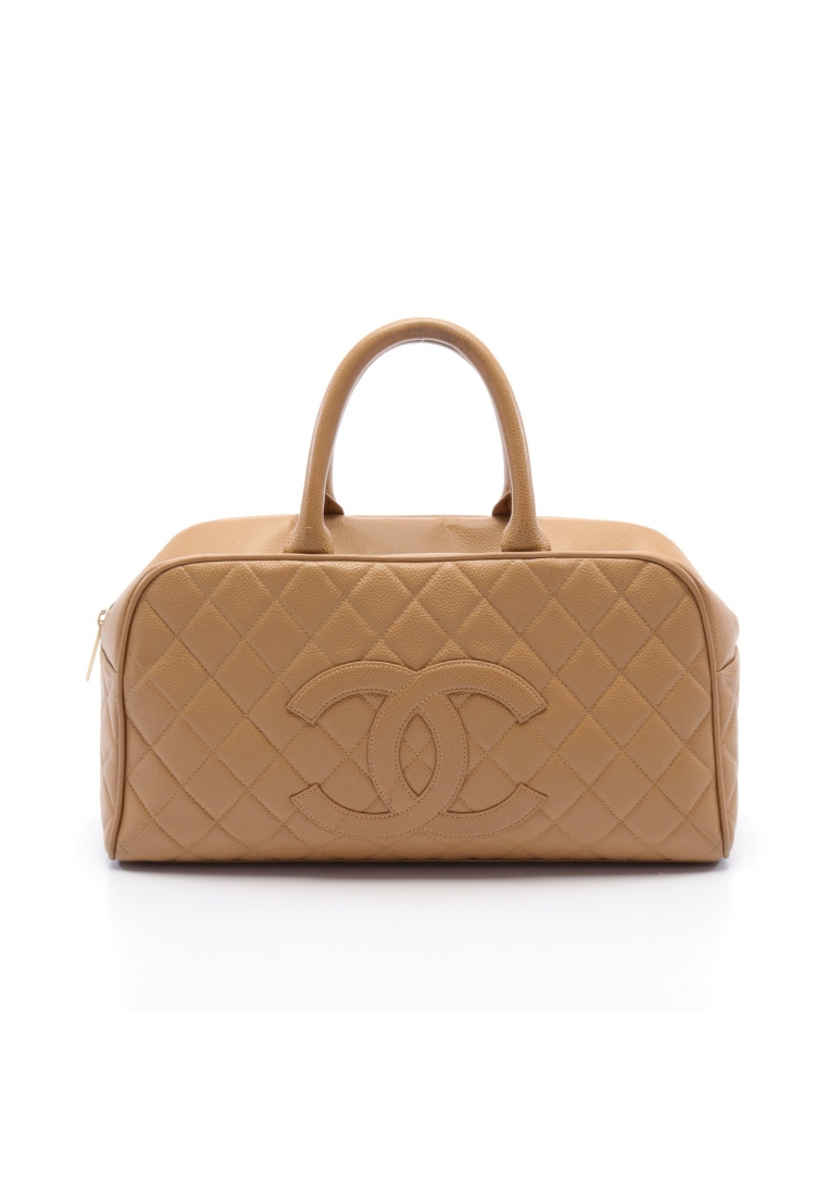 CHANEL 二奢 Pre-loved Chanel matelasse Handbag mini boston bag Caviar skin beige gold hardware