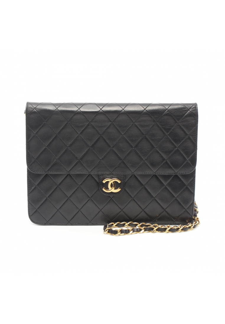 CHANEL 二奢 Pre-loved Chanel matelasse chain shoulder bag lambskin black gold hardware