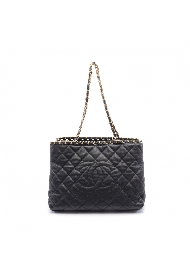 CHANEL 二奢 Pre-loved Chanel chain me matelasse chain handbag chain tote bag leather black gold hardware