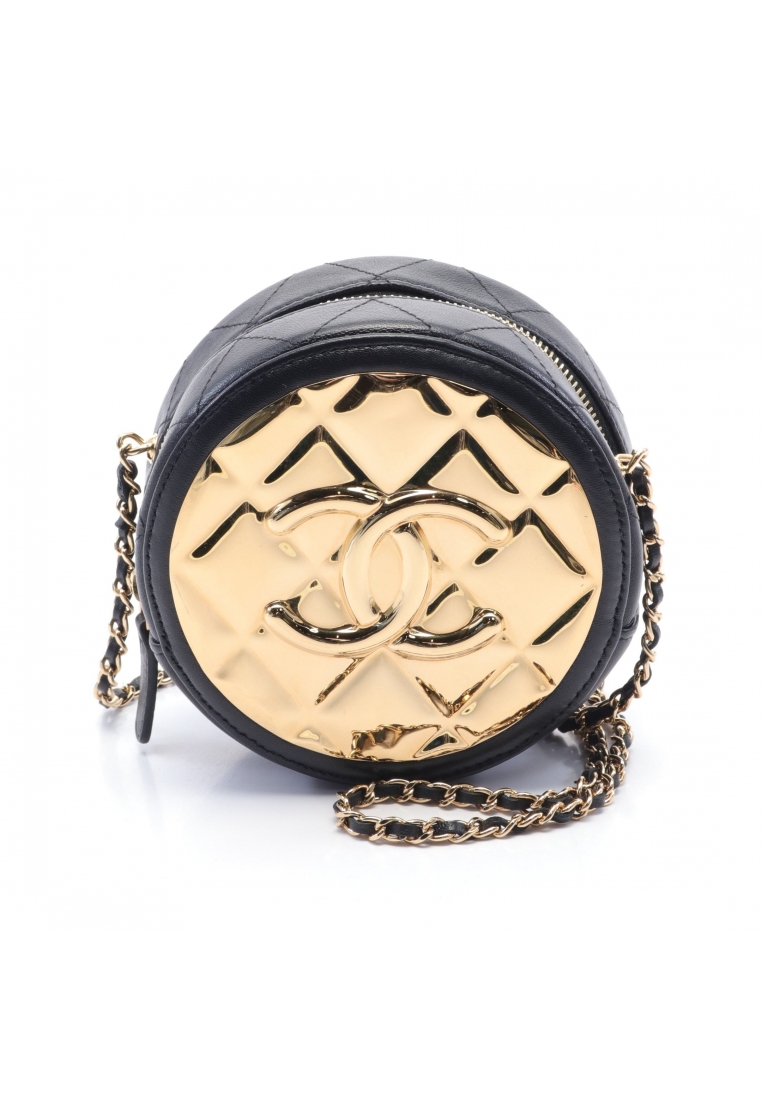 CHANEL 二奢 Pre-loved Chanel matelasse coco mark chain shoulder bag lambskin black gold gold hardware
