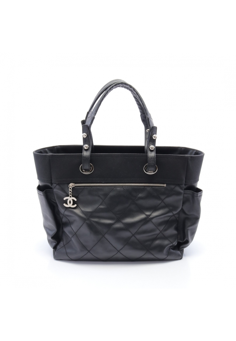 CHANEL 二奢 Pre-loved Chanel Paris Biarritz GM Handbag tote bag Coated canvas leather black silver hardware