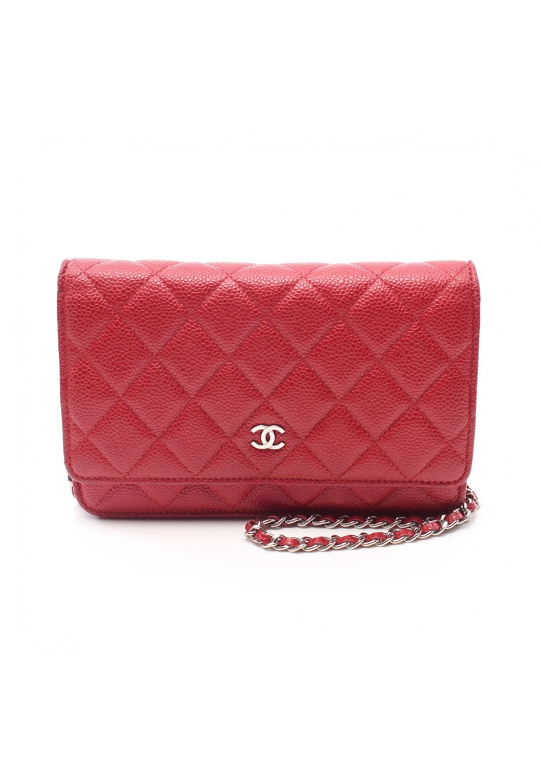 CHANEL 二奢 Pre-loved Chanel matelasse chain wallet Caviar skin Red silver hardware
