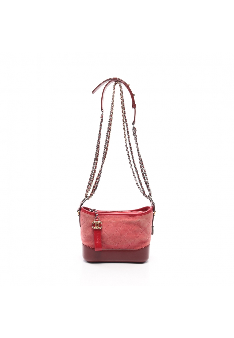 CHANEL 二奢 Pre-loved Chanel Gabriel De Chanel Small hobo chain shoulder bag suede leather pink Burgundy Combination metal fittings