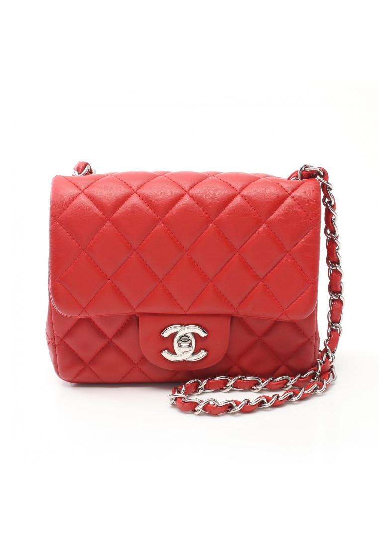 CHANEL 二奢 Pre-loved Chanel mini matelasse chain shoulder bag lambskin Red silver hardware