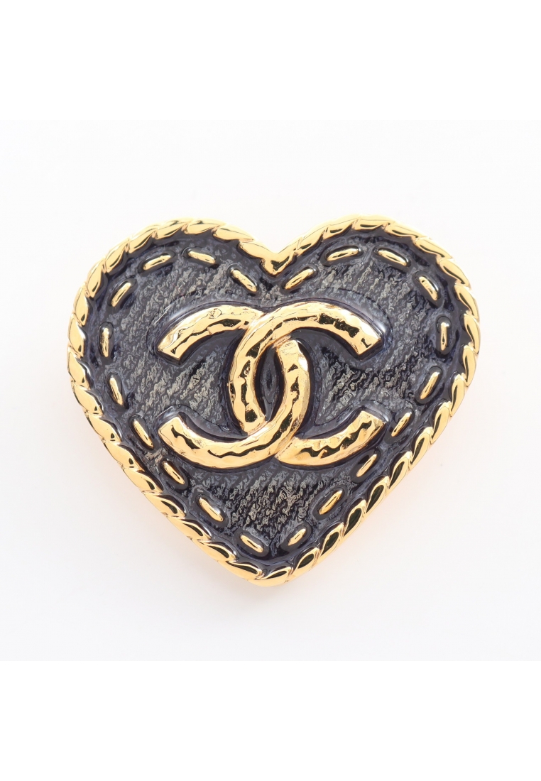 CHANEL 二奢 Pre-loved Chanel coco mark heart brooch Denim motif GP Navy gold I24P