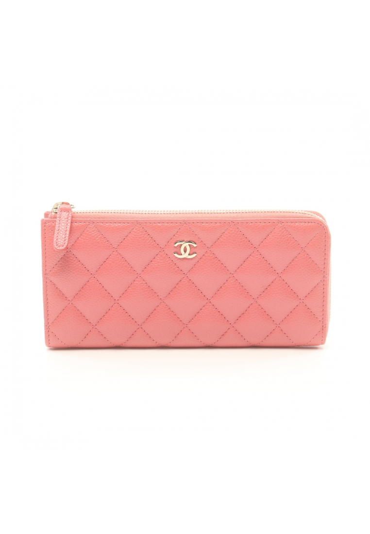 CHANEL 二奢 Pre-loved Chanel timeless classic matelasse L-shaped zipper long wallet Caviar skin pink gold hardware