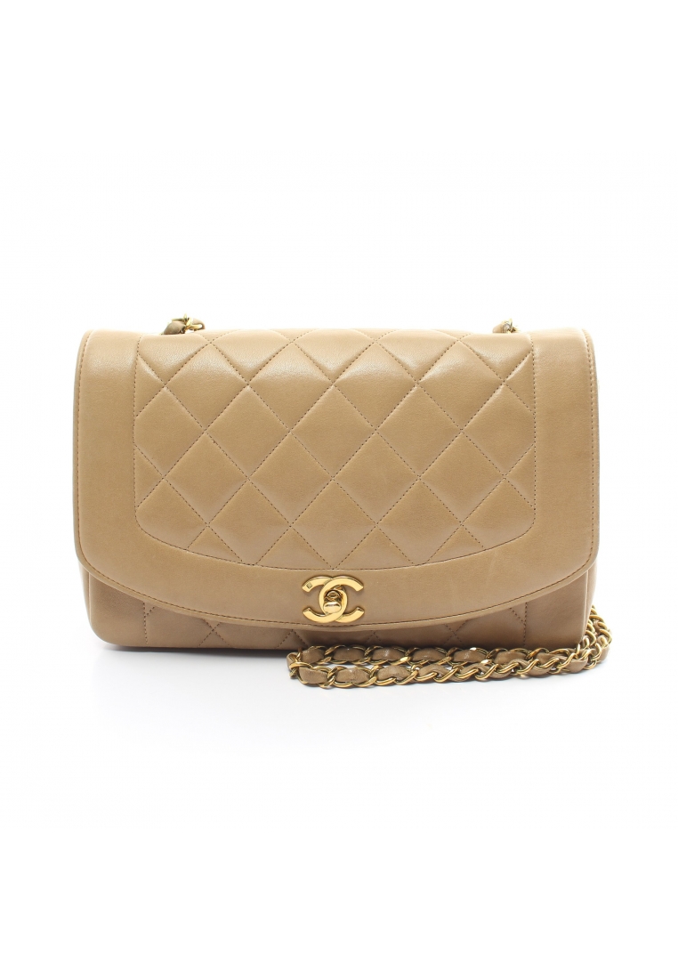 二奢 Pre-loved Chanel matelasse diana flap chain shoulder bag lambskin beige gold hardware vintage