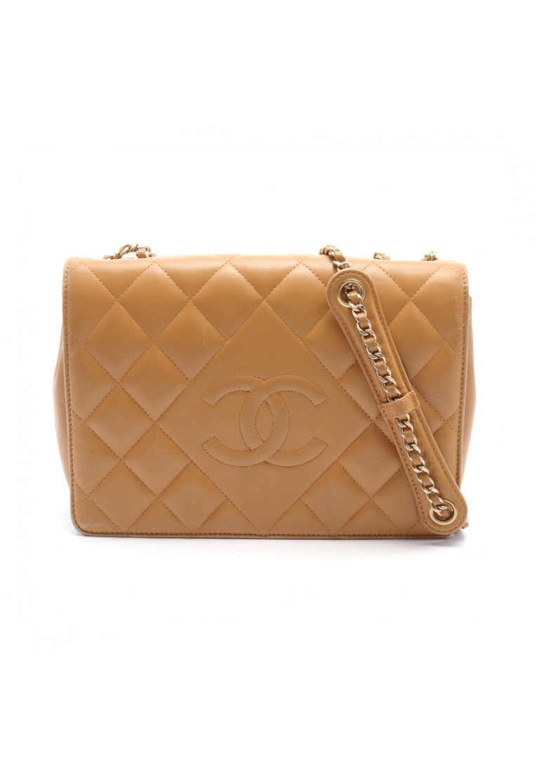 二奢 Pre-loved Chanel matelasse chain shoulder bag lambskin beige gold hardware