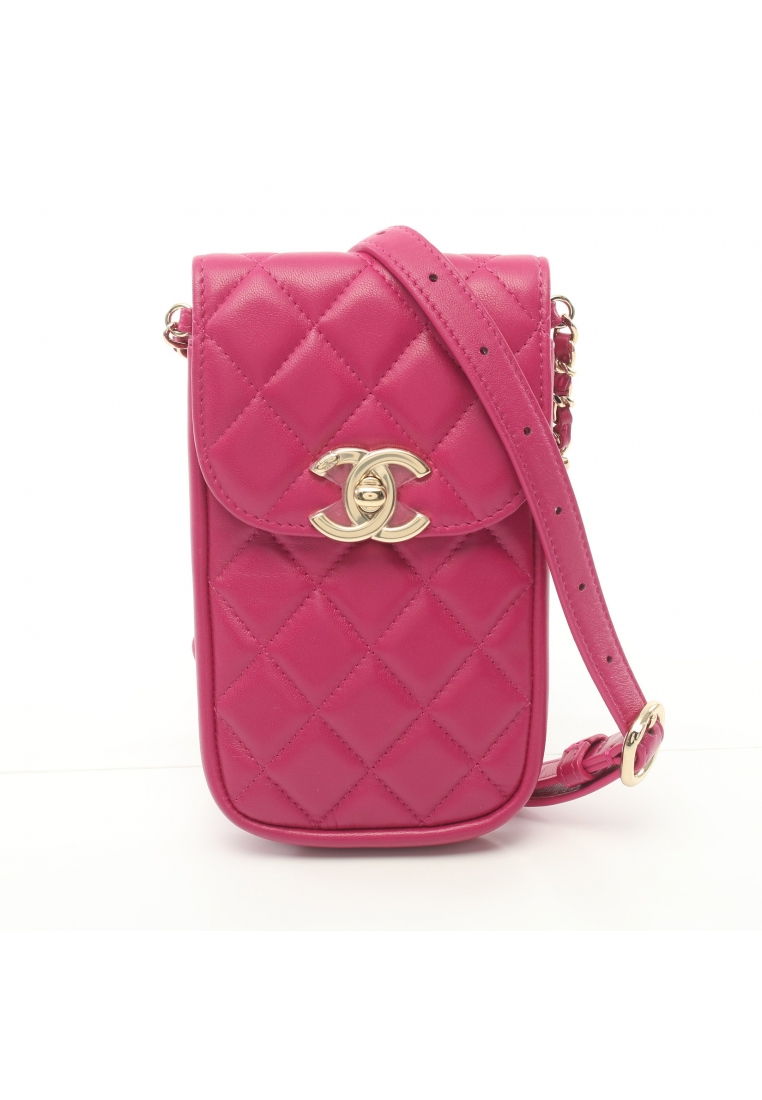 二奢 Pre-loved Chanel matelasse phone case Shoulder bag lambskin Pink purple gold hardware