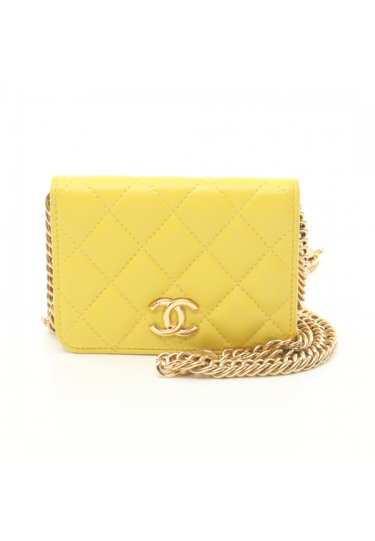 CHANEL 二奢 Pre-loved Chanel Mini mini matelasse chain shoulder bag lambskin yellow gold hardware
